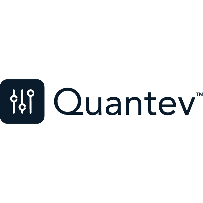 The Quantev logo features a blue icon with three vertical sliders inside a rounded square, followed by the word Quantev in bold, modern typeface.